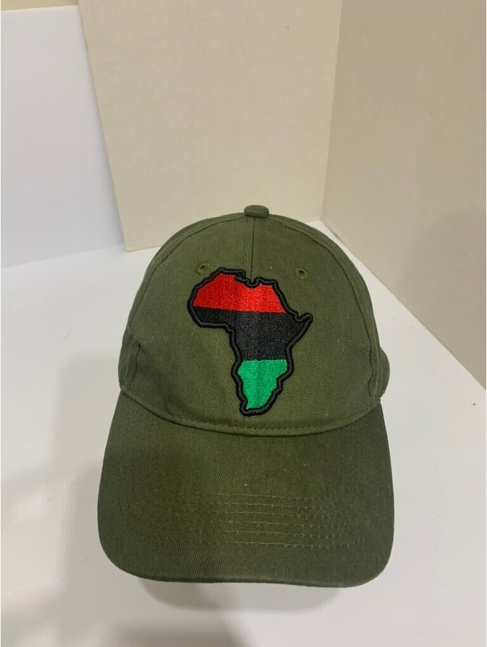 Re7 Premium Headwear Africa Pan African Embroidered Olive Green Adjust Cap Hat